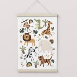 Jungle Animals Print, Safari Scandi Nursery Decor, Boy Playroom Prints, Kids Art - thumbnail 3