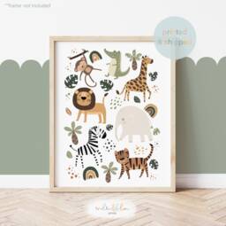 Jungle Animals Print, Safari Scandi Nursery Decor, Boy Playroom Prints, Kids Art - thumbnail 1