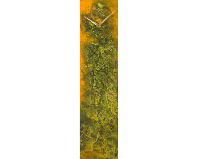 Rectangle Orange Green Wall Clock Abstract Home Decor, Unique Desk For Mantle Table , Modern Glass Art Decor - image 1