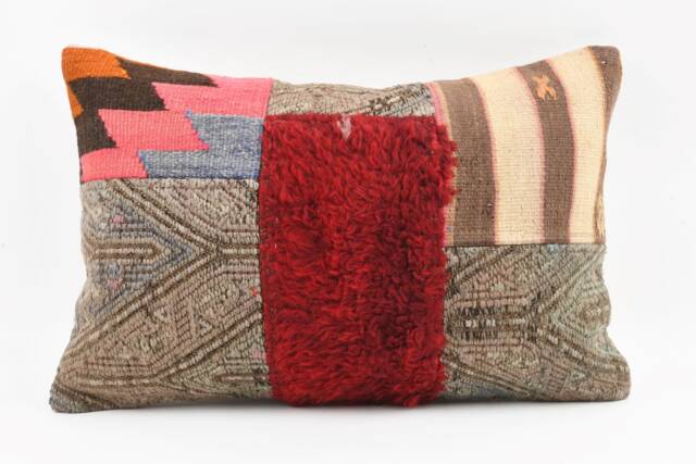 Handwoven Turkish Kilim Lumbar Pillow Bohemian Home Decor - 16x24 Inch - image 1