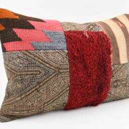 Handwoven Turkish Kilim Lumbar Pillow Bohemian Home Decor - 16x24 Inch - thumbnail 3