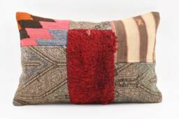 Handwoven Turkish Kilim Lumbar Pillow Bohemian Home Decor - 16x24 Inch - thumbnail 1