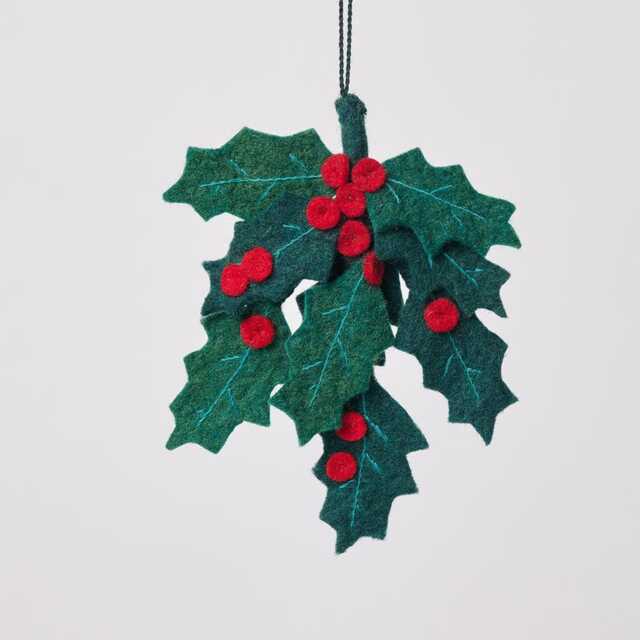 Festive Holly Ornament, Hand Felted Holiday Plant Handmade Christmas Decor - image 1