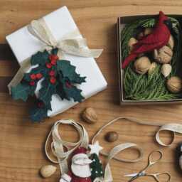 Festive Holly Ornament, Hand Felted Holiday Plant Handmade Christmas Decor - thumbnail 2