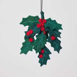 Festive Holly Ornament, Hand Felted Holiday Plant Handmade Christmas Decor - thumbnail 1