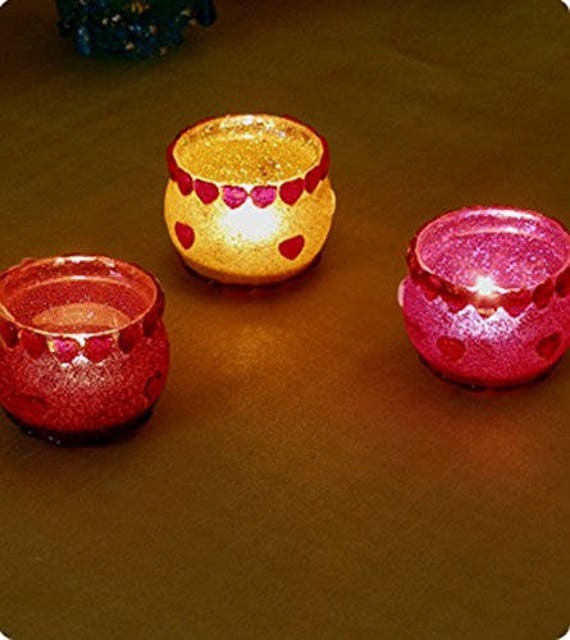 Glass Votive With Hearts Tea Light Candle Holder Pink Cup 1 Pieces - image 1