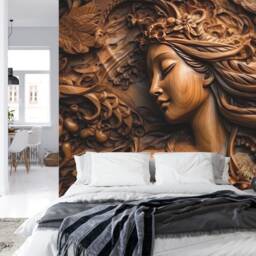Wood Carving Woman Art Print, Peel & Stick Wallpaper Mural - thumbnail 2