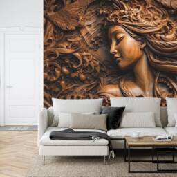 Wood Carving Woman Art Print, Peel & Stick Wallpaper Mural - thumbnail 3