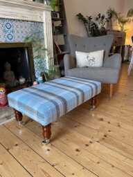 Handmade Tartan Upholstered Footstool On Castor Wheels Checks, Stripes, Ticking