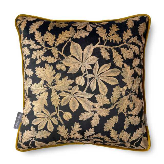 Celina Digby?? Luxury Designer Velvet Cushion Cover Pillow, Floral Design With Gold Piping, Four Seasons Autumn, Graphite & Gold, in 2 Sizes - image 1