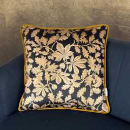 Celina Digby?? Luxury Designer Velvet Cushion Cover Pillow, Floral Design With Gold Piping, Four Seasons Autumn, Graphite & Gold, in 2 Sizes - thumbnail 2