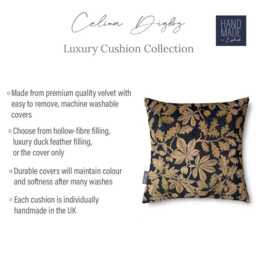 Celina Digby?? Luxury Designer Velvet Cushion Cover Pillow, Floral Design With Gold Piping, Four Seasons Autumn, Graphite & Gold, in 2 Sizes - thumbnail 3