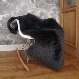 Sheepskin Rugs Gray Anthracite Throw Genuine Leather Wool Carpet Decorative Rug Comfy, Carpet Shag Cozy Good Gift - thumbnail 2