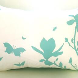 Magnolia & Butterfly Pillow Blue Green Print On Cotton - 12x18 - thumbnail 2