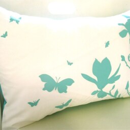 Magnolia & Butterfly Pillow Blue Green Print On Cotton - 12x18 - thumbnail 3