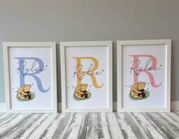Winnie The Pooh Personalised Name Print - Nursery New Baby Gift Initial Print - thumbnail 1