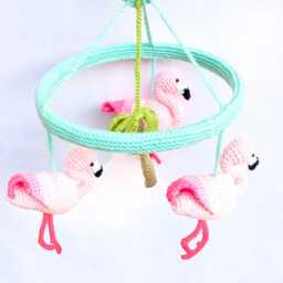 Pink Flamingo Baby Girl Nursery Mobile, Tropical Shower Gift - thumbnail 1