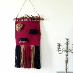 Rustic Crochet Boho Fiber Art Tapestry, Handmade Bohemian Wall Hanging, Gift For Her - thumbnail 3