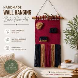 Rustic Crochet Boho Fiber Art Tapestry, Handmade Bohemian Wall Hanging, Gift For Her