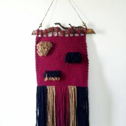 Rustic Crochet Boho Fiber Art Tapestry, Handmade Bohemian Wall Hanging, Gift For Her - thumbnail 2