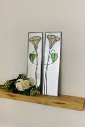 Opposite Pair Trumpets Rennie Mackintosh Style Stained Glass Effect Mirror Handmade Gift 10x40cm