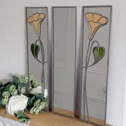 Opposite Pair Trumpets Rennie Mackintosh Style Stained Glass Effect Mirror Handmade Gift 10x40cm - thumbnail 4