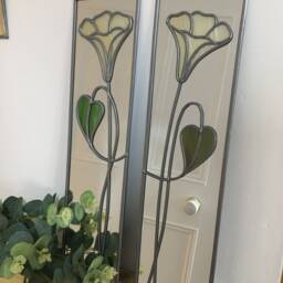Opposite Pair Trumpets Rennie Mackintosh Style Stained Glass Effect Mirror Handmade Gift 10x40cm - thumbnail 2