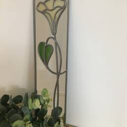 Opposite Pair Trumpets Rennie Mackintosh Style Stained Glass Effect Mirror Handmade Gift 10x40cm - thumbnail 3