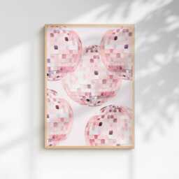 Pink Disco Ball Print Bedroom Wall Art Kitchen Living Room Glitterball Funky Aesthetic Mirrorball Poster Unframed - thumbnail 3
