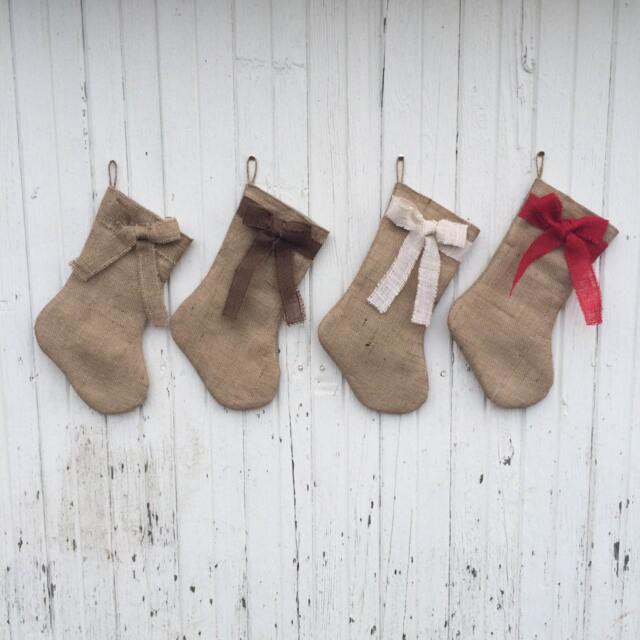 Burlap & Bow Christmas Stocking-Shabby Chic-Natural/Folk/Country/Rustic-Custom Color Combinations Available - image 1