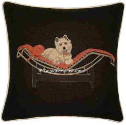 Westie West Highland Terrier On Chaise Longue Black Tapestry Cushion Cover Sham - thumbnail 1