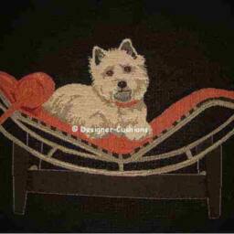 Westie West Highland Terrier On Chaise Longue Black Tapestry Cushion Cover Sham - thumbnail 2