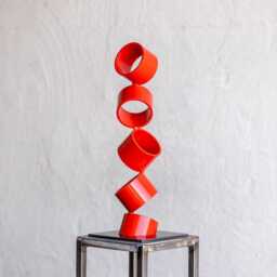 "Reclaimed Metal Sculpture Red Gloss Abstract Table Decor, ""Tumbler" - thumbnail 2
