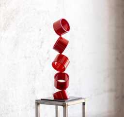 "Reclaimed Metal Sculpture Red Gloss Abstract Table Decor, ""Tumbler"