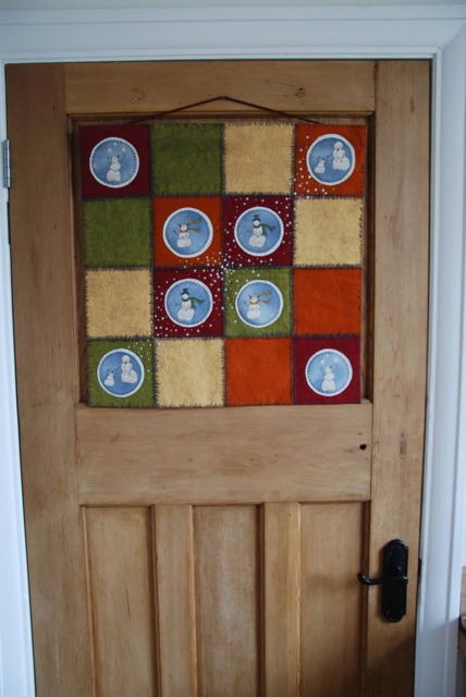 Snowman Christmas Quilted Wall Hanging, Wool Felt Patchwork - image 1