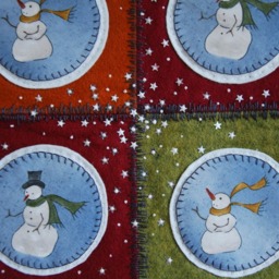 Snowman Christmas Quilted Wall Hanging, Wool Felt Patchwork - thumbnail 2