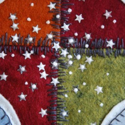 Snowman Christmas Quilted Wall Hanging, Wool Felt Patchwork - thumbnail 3