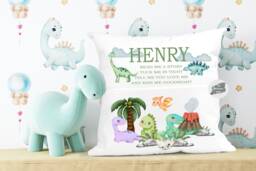 Personalised Kids Dinosaur Book Cushion, Reading Pocket - thumbnail 1