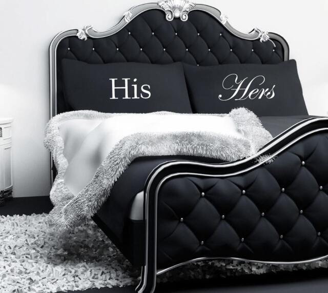 Couples Pillowcases His Hers Pair Black Pillow Case Wedding Engagement Marriage Valentines Day Couple Bed 200 Tc 100% Cotton