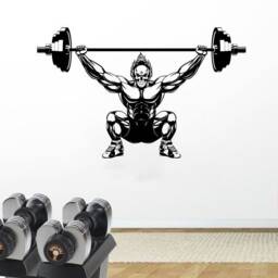 Bodybuilder Vinyl Sticker Powerlifter Training Room Wall Decal Gym Interior Decoration Strongman With Barbell Design Sporting Poster - 3Qpt - thumbnail 1