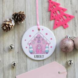 Personalised Pink Gingerbread Christmas Tree Decoration/Xmas Ornament Gingerbread House /Christmas - thumbnail 2