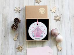 Personalised Pink Gingerbread Christmas Tree Decoration/Xmas Ornament Gingerbread House /Christmas
