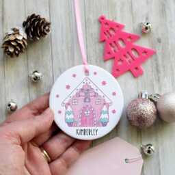 Personalised Pink Gingerbread Christmas Tree Decoration/Xmas Ornament Gingerbread House /Christmas - thumbnail 4