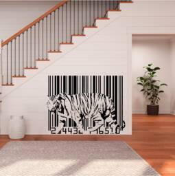 Barcode Tiger Vinyl Wall Art, Decal, Sticker, Transfer, Mural, Removable, Decor, Rent Friendly, Interior, Exterior, Full - 0613 - thumbnail 1