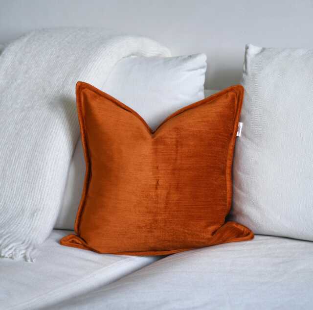 Burnt Orange Velvet Cushion Cover With Flange Edge , Various Sizes Square & Lumbar Pillow - image 1