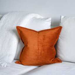 Burnt Orange Velvet Cushion Cover With Flange Edge , Various Sizes Square & Lumbar Pillow - thumbnail 2