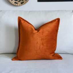 Burnt Orange Velvet Cushion Cover With Flange Edge , Various Sizes Square & Lumbar Pillow - thumbnail 3