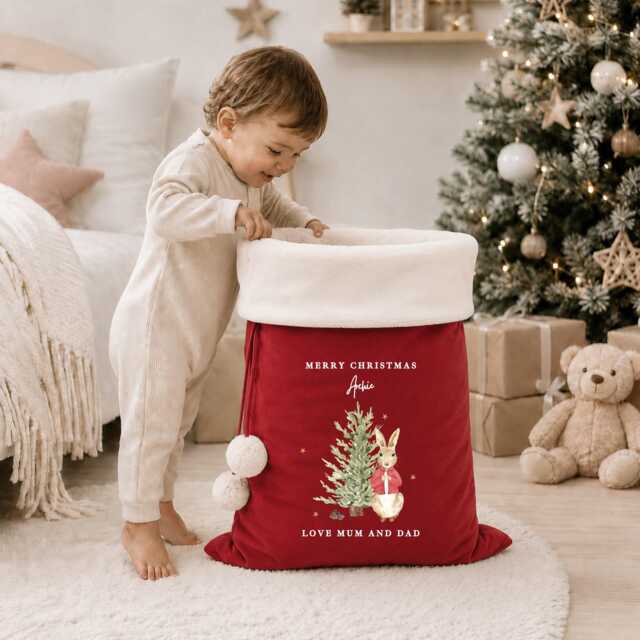 Personalised Velvet Santa Sack Or Stocking - My First Christmas Merry Xmas Baby's 1St Present Gift Wrap - image 1