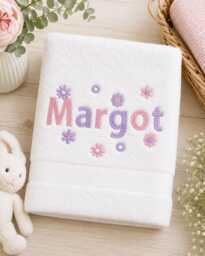 Personalized Embroidered Girls Swimming Towel, Floral Name - thumbnail 1