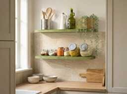 Green Colored Floating Shelf Kitchen Entryway Hidden Bracket, Custom Size Shelf, Wall Mounted Organization
